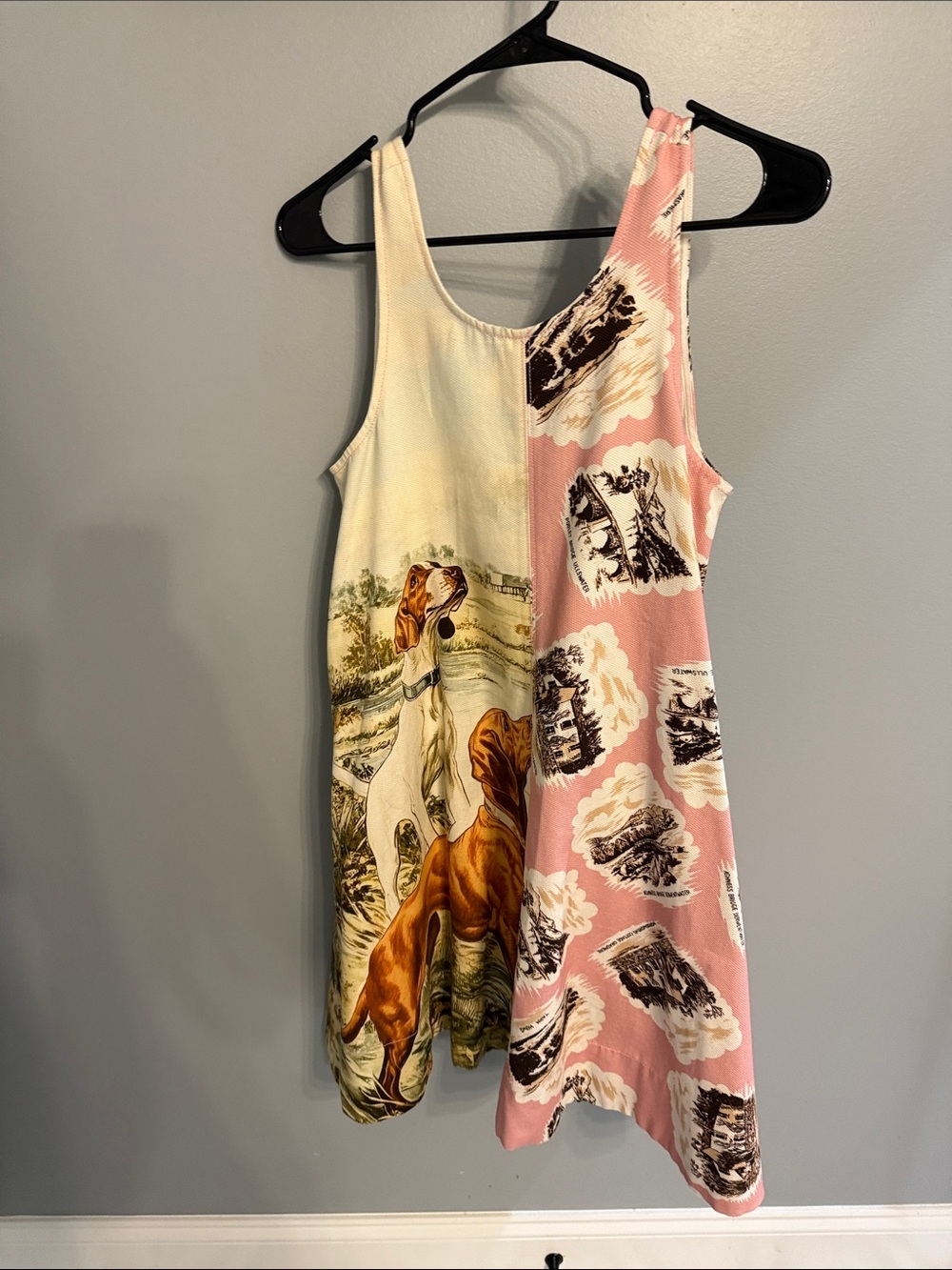 Anthropologie Pink & Cream Sleeveless Scenic Dog Print Dress